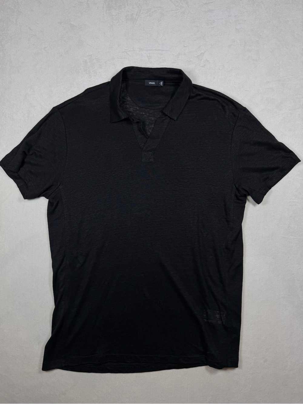 Vince 100% Linen Size Large Black Short Sleeve Polo Lux Popover Shirt
